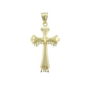 10k Gold Cross Drip Pendant Charm Diamond Cut 1.9"